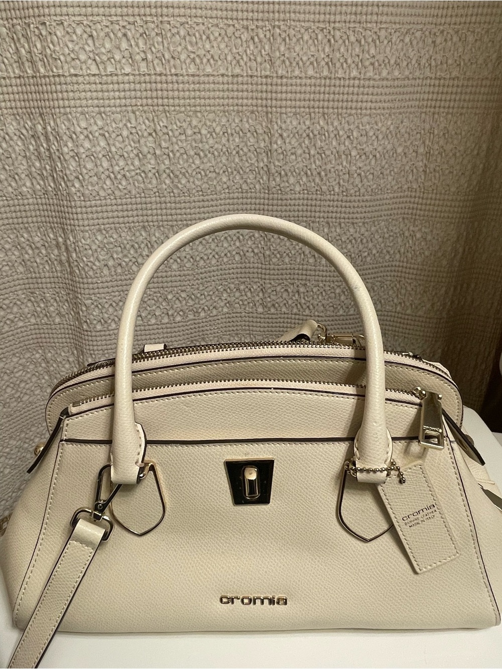 Cromia cream leather satchel and cross body